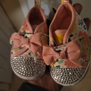 Floral Baby Shoes with Glitter Toes